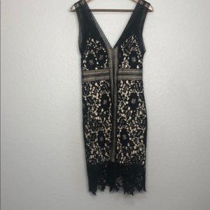 ASTR Deep V Black Lace & Nude Sleeveless Dress